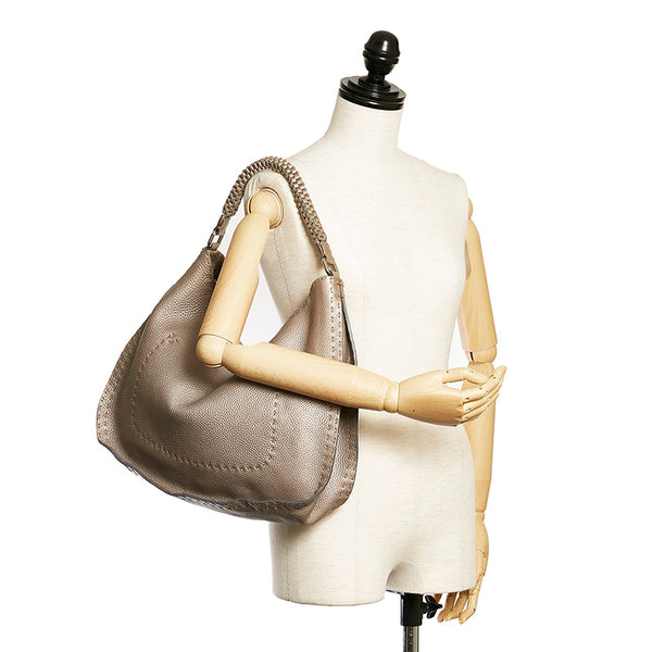 フェンディ セレリア 8BR582 ベージュ レザー ショルダーバッグ レディース FENDI 【中古】