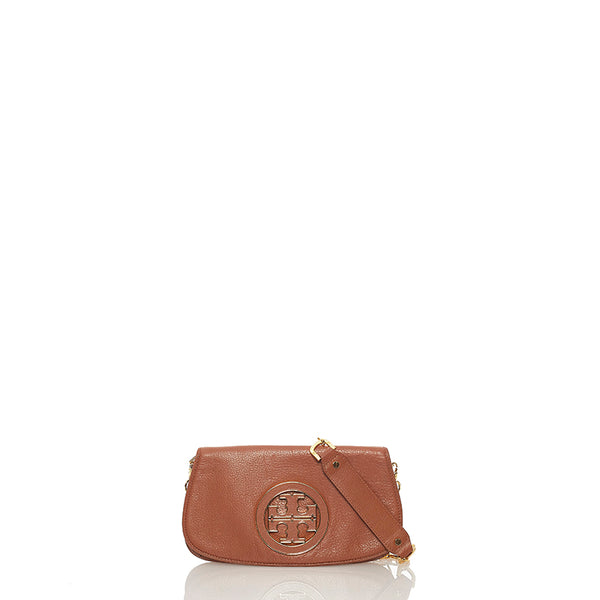 トリーバーチ ロゴ金具 チェーン ショルダーバッグ ブラウン レザー レディース Tory Burch 【中古】