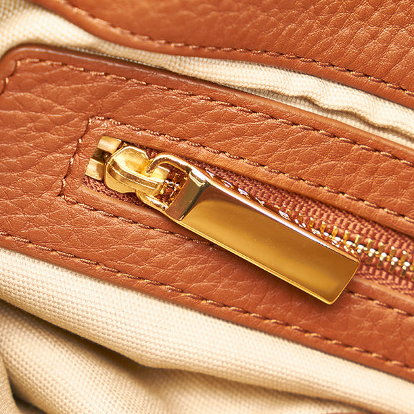 トリーバーチ ロゴ金具 チェーン ショルダーバッグ ブラウン レザー レディース Tory Burch 【中古】