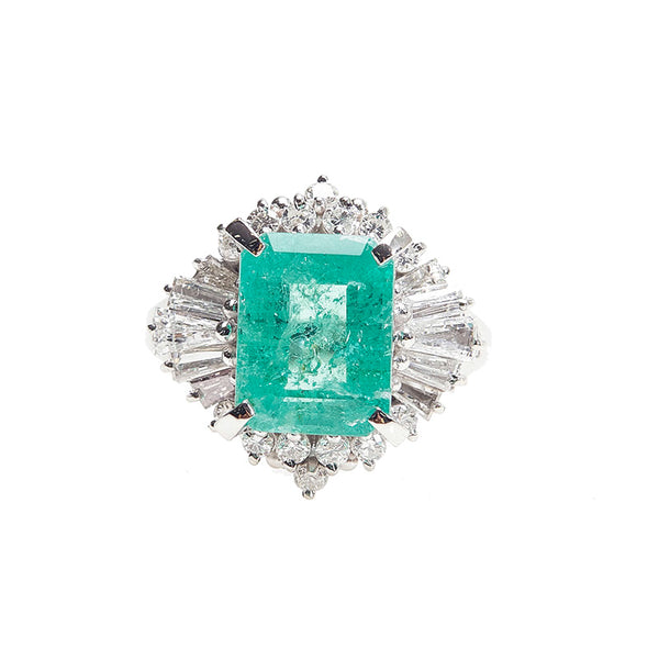 Pt900 プラチナ エメラルド4.18ct ダイヤ0.81ct リング 指輪 レディース 10.5号 【中古】