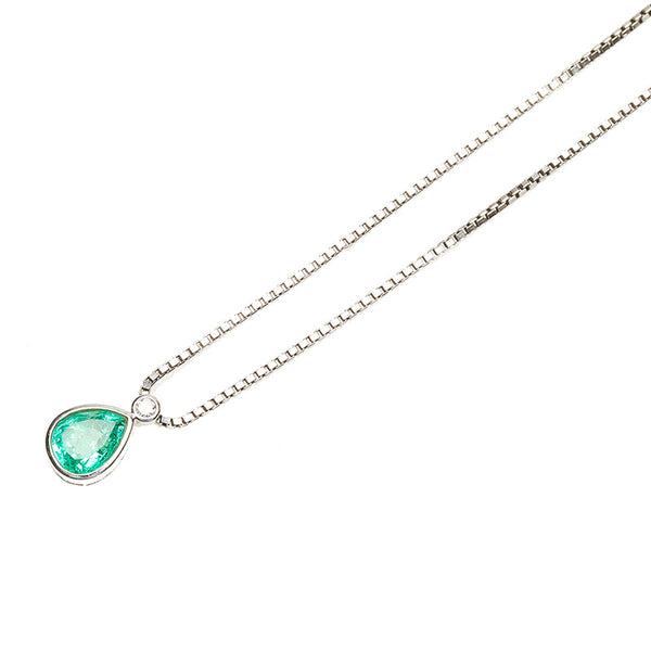 Pt900 プラチナ Pt850 プラチナ エメラルド1.94ct ダイヤ0.07ct ネックレス レディース 【中古】
