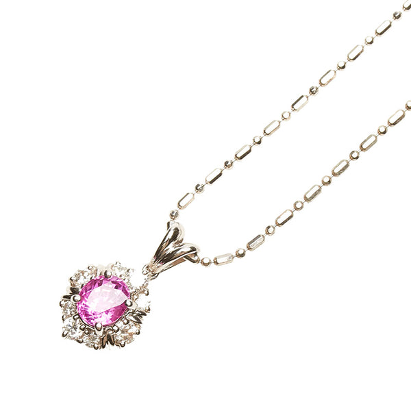 Pt900 プラチナ Pt850 プラチナ ピンクサファイア1.23ct ダイヤ0.35ct ネックレス レディース 【中古】