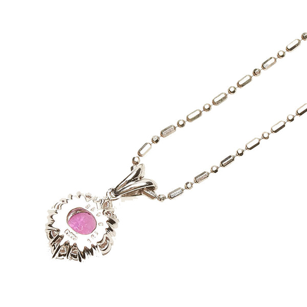 Pt900 プラチナ Pt850 プラチナ ピンクサファイア1.23ct ダイヤ0.35ct ネックレス レディース 【中古】