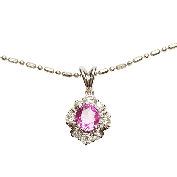 Pt900 プラチナ Pt850 プラチナ ピンクサファイア1.23ct ダイヤ0.35ct ネックレス レディース 【中古】