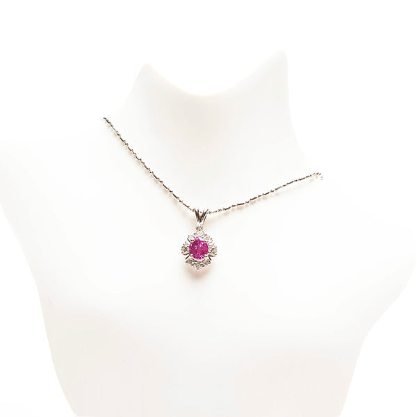 Pt900 プラチナ Pt850 プラチナ ピンクサファイア1.23ct ダイヤ0.35ct ネックレス レディース 【中古】