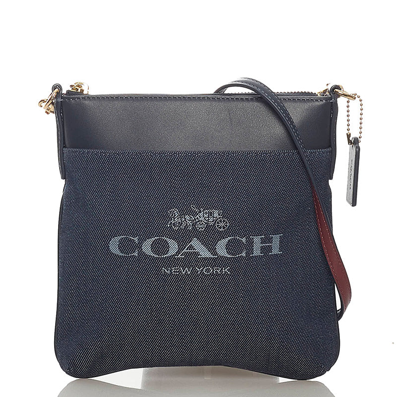 コーチ C3967 ブルー デニム レザー 斜め掛け ショルダーバッグ レディース COACH 【中古】