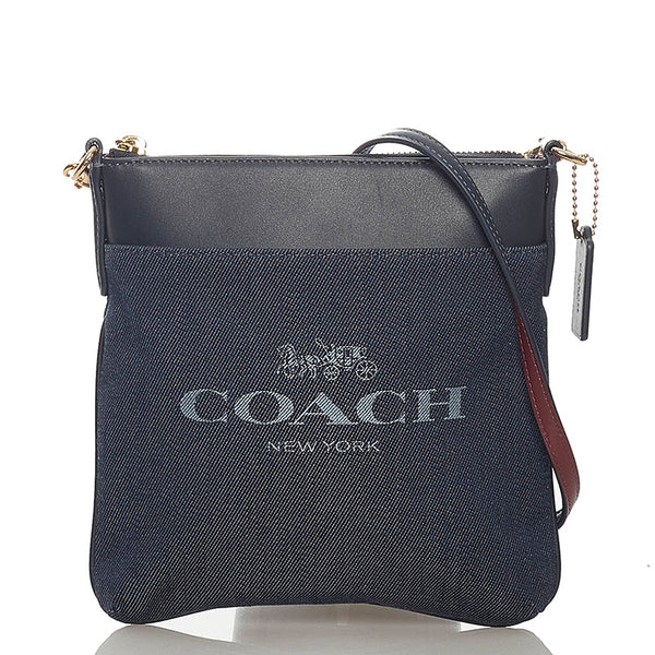コーチ C3967 ブルー デニム レザー 斜め掛け ショルダーバッグ レディース COACH 【中古】