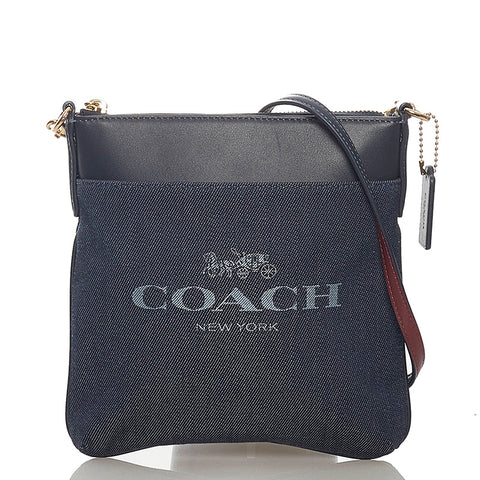 コーチ C3967 ブルー デニム レザー 斜め掛け ショルダーバッグ レディース COACH 【中古】