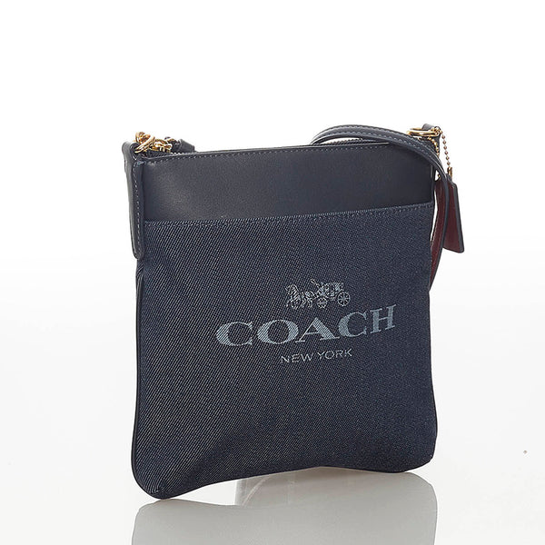コーチ C3967 ブルー デニム レザー 斜め掛け ショルダーバッグ レディース COACH 【中古】