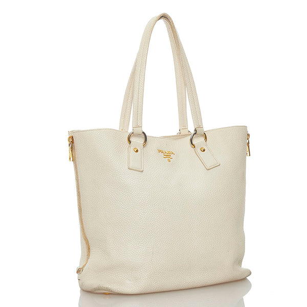プラダ ベージュ レザー トートバッグ レディース PRADA 【中古】