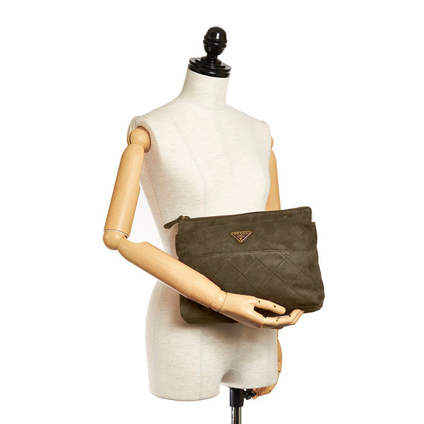 プラダ セカンドバッグ カーキ スウェード レディース PRADA 【中古】