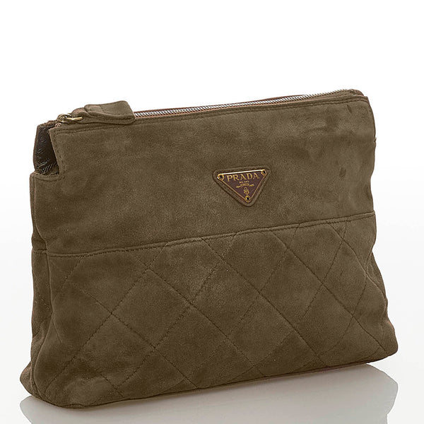 プラダ セカンドバッグ カーキ スウェード レディース PRADA 【中古】
