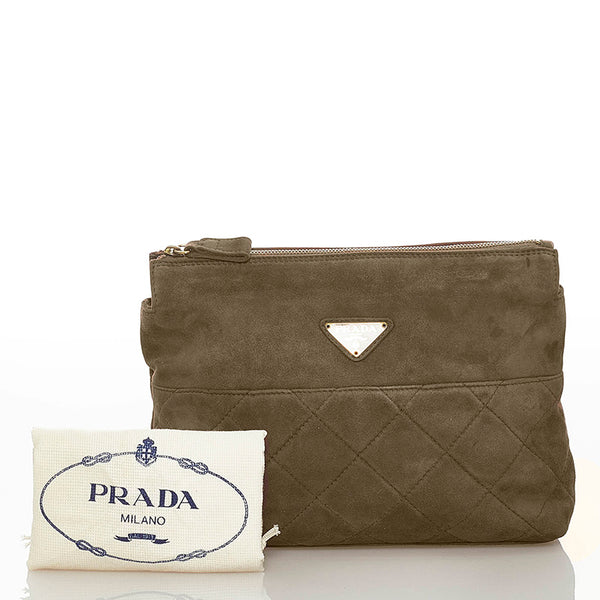 プラダ セカンドバッグ カーキ スウェード レディース PRADA 【中古】