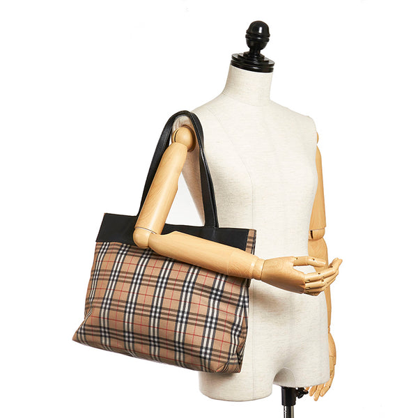 バーバリー ノバチェック ベージュ キャンバス レザー トートバッグ レディース BURBERRY 【中古】
