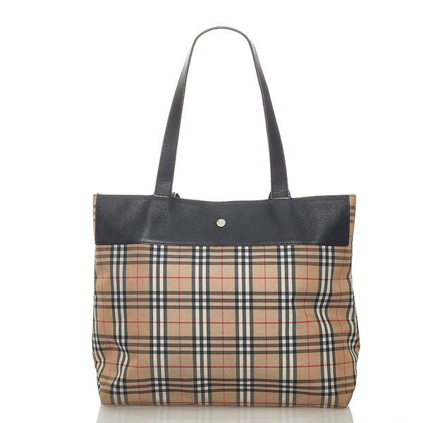 バーバリー ノバチェック ベージュ キャンバス レザー トートバッグ レディース BURBERRY 【中古】