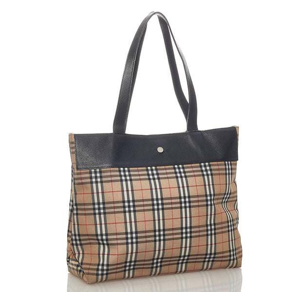 バーバリー ノバチェック ベージュ キャンバス レザー トートバッグ レディース BURBERRY 【中古】
