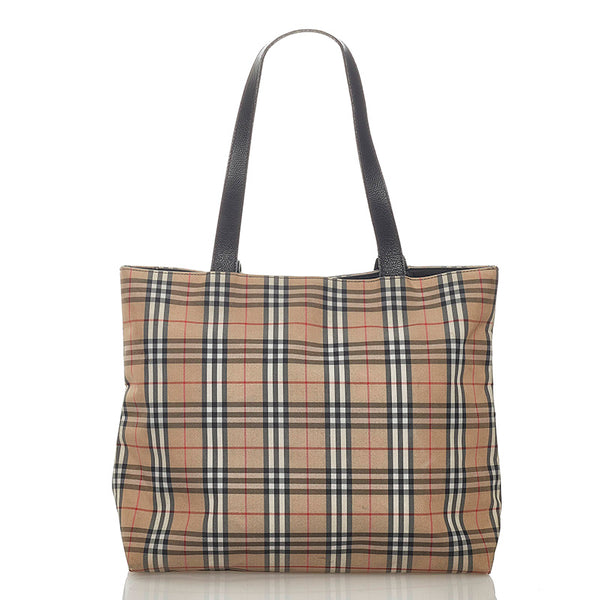 バーバリー ノバチェック ベージュ キャンバス レザー トートバッグ レディース BURBERRY 【中古】