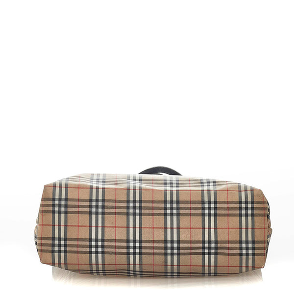 バーバリー ノバチェック ベージュ キャンバス レザー トートバッグ レディース BURBERRY 【中古】