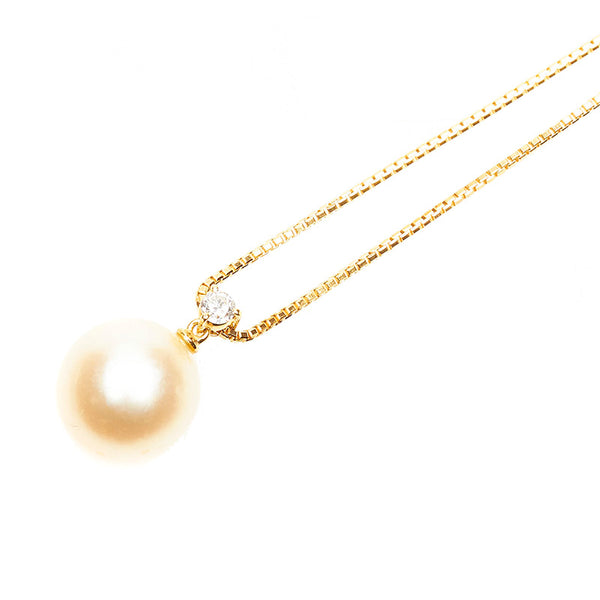 K18YG イエローゴールド パール13mm ダイヤ0.13ct ネックレス レディース 【中古】
