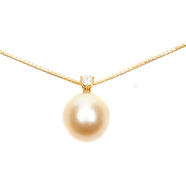 K18YG イエローゴールド パール13mm ダイヤ0.13ct ネックレス レディース 【中古】