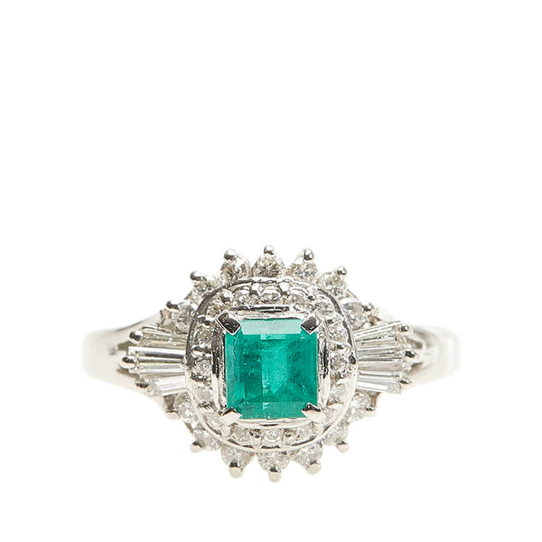 Pt850 プラチナ エメラルド0.64ct ダイヤ0.60ct リング 指輪 レディース 15号 【中古】