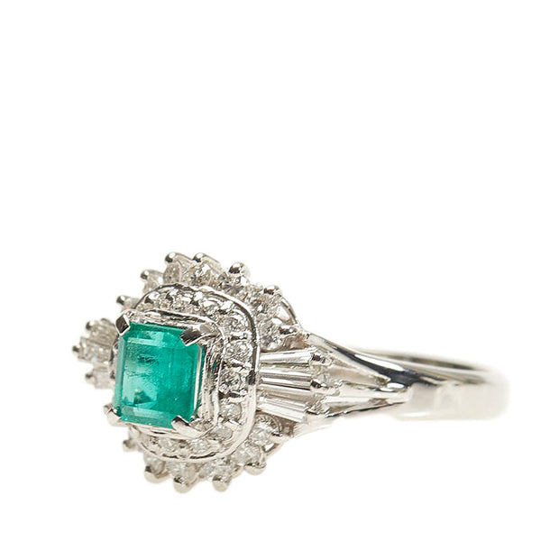 Pt850 プラチナ エメラルド0.64ct ダイヤ0.60ct リング 指輪 レディース 15号 【中古】