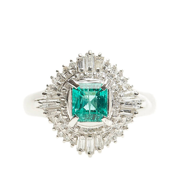 Pt900 プラチナ エメラルド0.60ct ダイヤ0.65ct リング 指輪 レディース 11号 【中古】