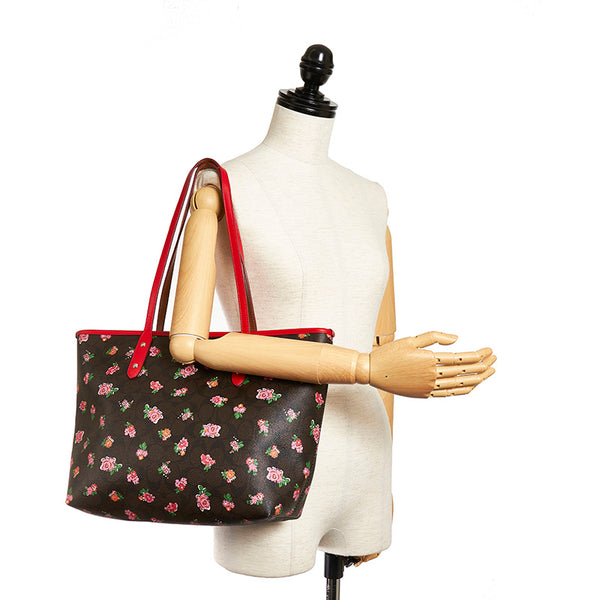 コーチ シグネチャー トートバッグ F57888 ブラウン レッド PVC レザー レディース COACH 【中古】