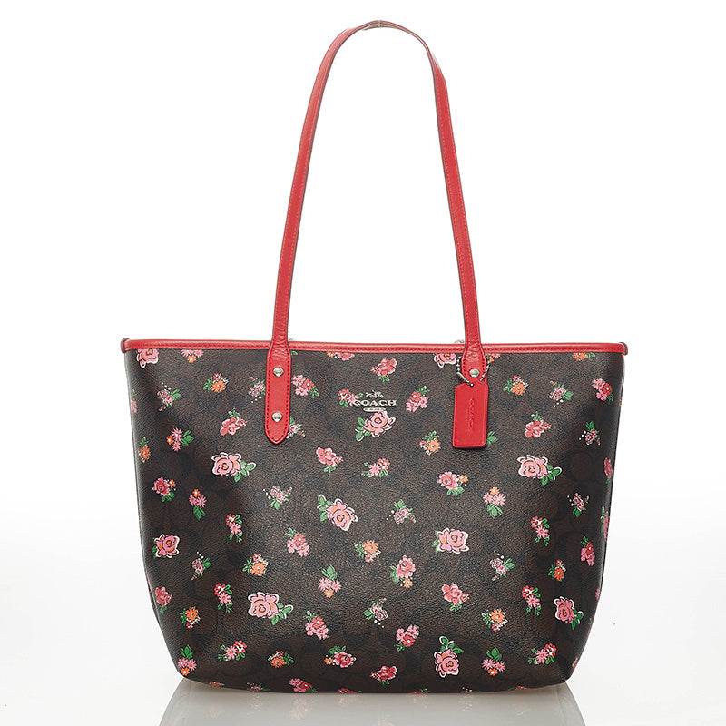 コーチ シグネチャー トートバッグ F57888 ブラウン レッド PVC レザー レディース COACH 【中古】