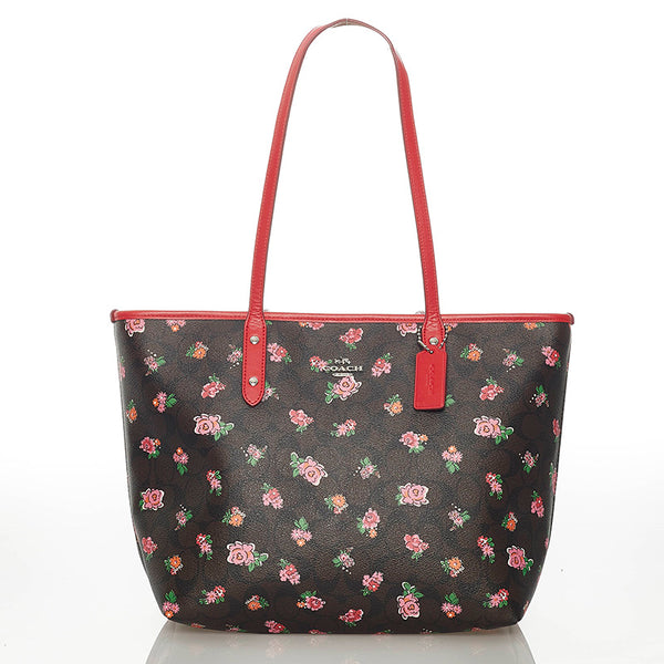 コーチ シグネチャー トートバッグ F57888 ブラウン レッド PVC レザー レディース COACH 【中古】