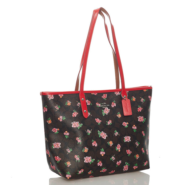 コーチ シグネチャー トートバッグ F57888 ブラウン レッド PVC レザー レディース COACH 【中古】