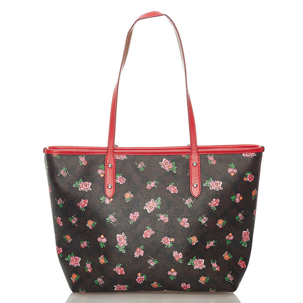 コーチ シグネチャー トートバッグ F57888 ブラウン レッド PVC レザー レディース COACH 【中古】