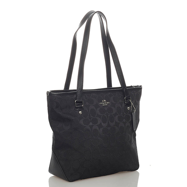 コーチ シグネチャー F36375 ブラック キャンバス レザー トートバッグ レディース COACH 【中古】