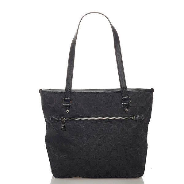 コーチ シグネチャー F36375 ブラック キャンバス レザー トートバッグ レディース COACH 【中古】