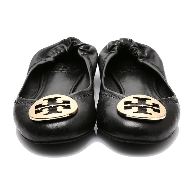 トリーバーチ ブラック レザー フラットシューズ レディース Tory Burch 【中古】