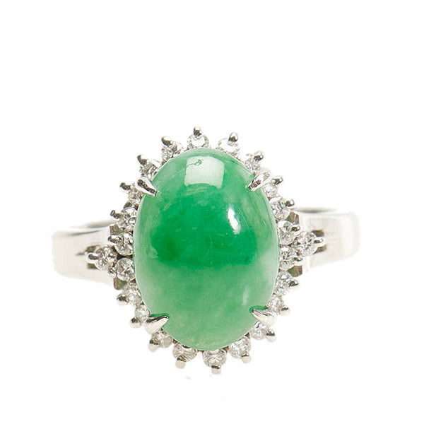 Pt900 プラチナ ひすい3.85ct ダイヤ0.30ct リング 指輪 レディース 14号 【中古】