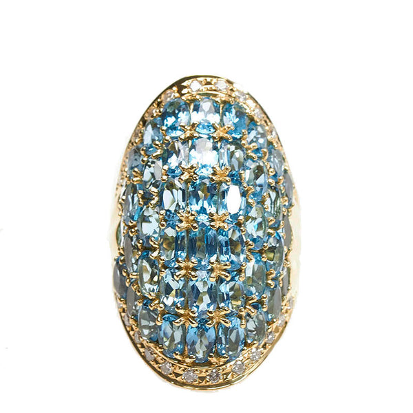 K18YG イエローゴールド ブルートパーズ12.10ct ダイヤ0.48ct リング 指輪 レディース 15.5号 【中古】