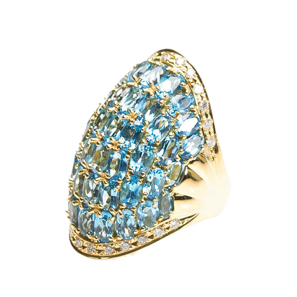 K18YG イエローゴールド ブルートパーズ12.10ct ダイヤ0.48ct リング 指輪 レディース 15.5号 【中古】