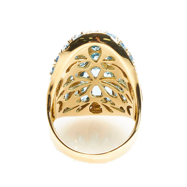 K18YG イエローゴールド ブルートパーズ12.10ct ダイヤ0.48ct リング 指輪 レディース 15.5号 【中古】