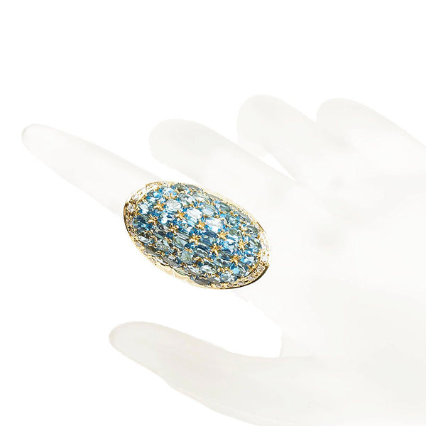 K18YG イエローゴールド ブルートパーズ12.10ct ダイヤ0.48ct リング 指輪 レディース 15.5号 【中古】