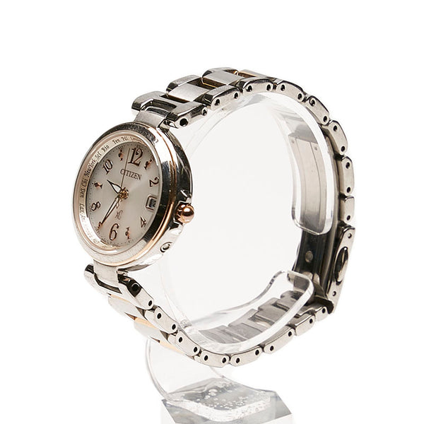 シチズン クロスシー 腕時計 EC1036-53W エコドライブ電波時計 シャンパンゴールド文字盤 ステンレススチール レディース CITIZEN 【中古】