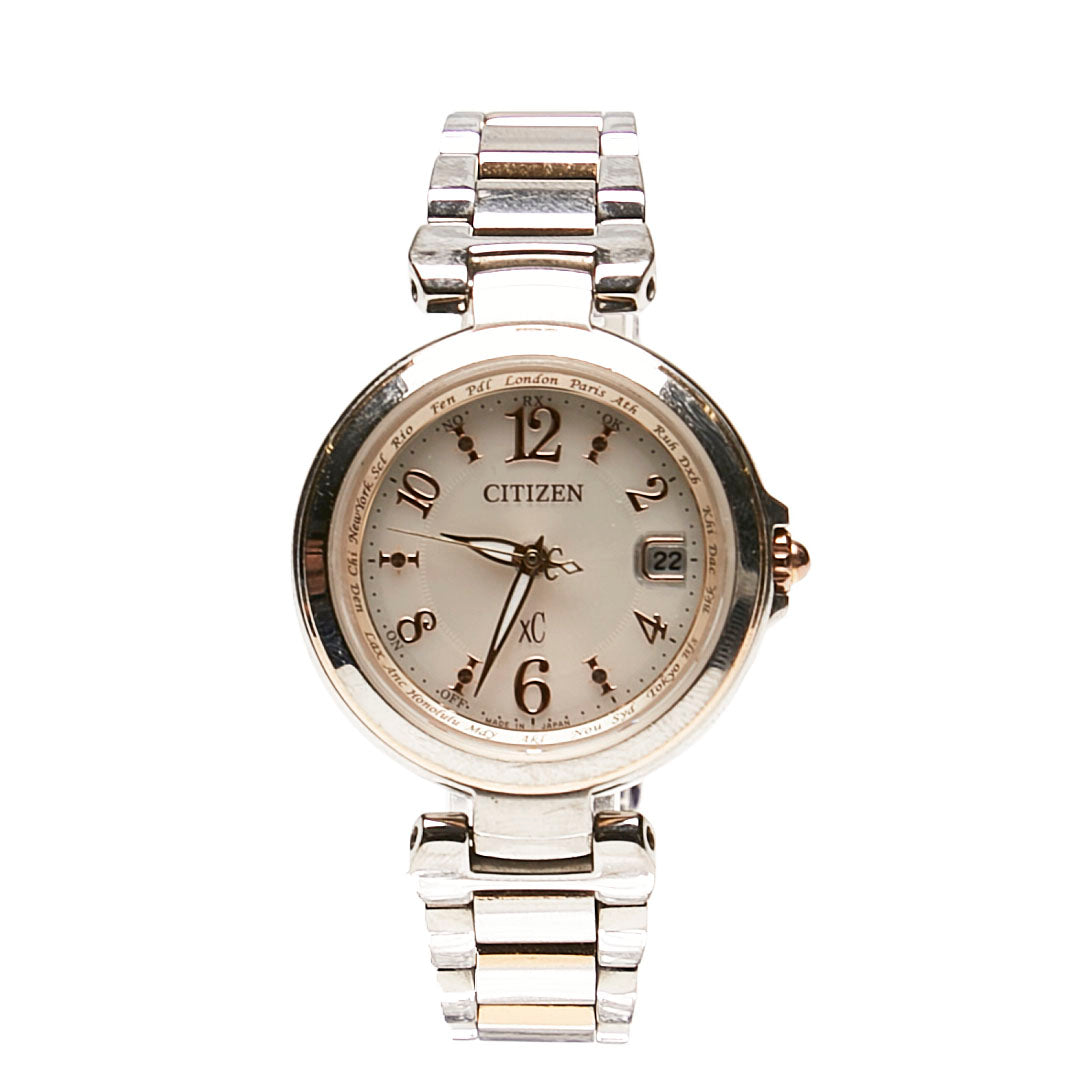シチズン クロスシー 腕時計 EC1036-53W エコドライブ電波時計 シャンパンゴールド文字盤 ステンレススチール レディース CITIZEN 【中古】