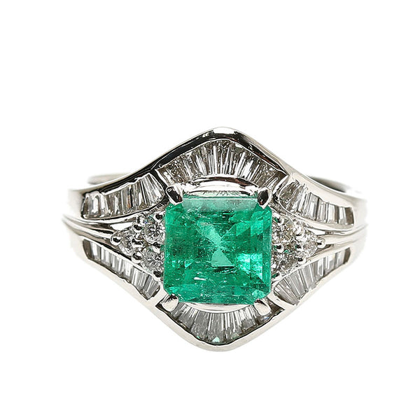 Pt900 プラチナ エメラルド1.50ct ダイヤ0.74ct リング 指輪 レディース 11号 【中古】