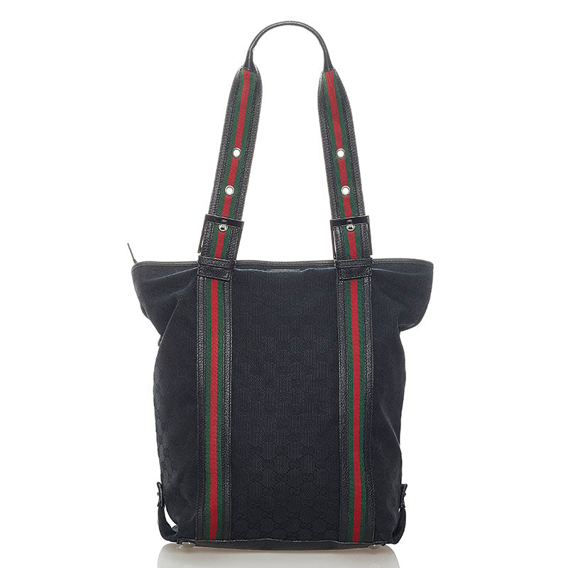 グッチ GGキャンバス シェリーライン ショルダーバッグ トートバッグ 131186 ブラック キャンバス レザー レディース GUCCI 【中古】