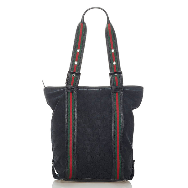 グッチ GGキャンバス シェリーライン ショルダーバッグ トートバッグ 131186 ブラック キャンバス レザー レディース GUCCI 【中古】