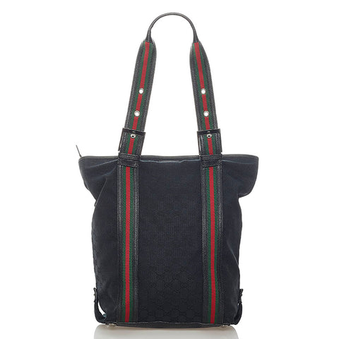 グッチ GGキャンバス シェリーライン ショルダーバッグ トートバッグ 131186 ブラック キャンバス レザー レディース GUCCI 【中古】