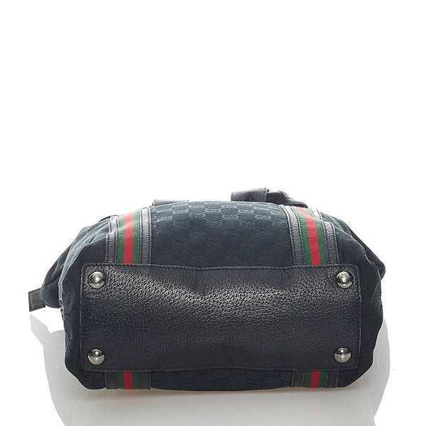 グッチ GGキャンバス シェリーライン ショルダーバッグ トートバッグ 131186 ブラック キャンバス レザー レディース GUCCI 【中古】