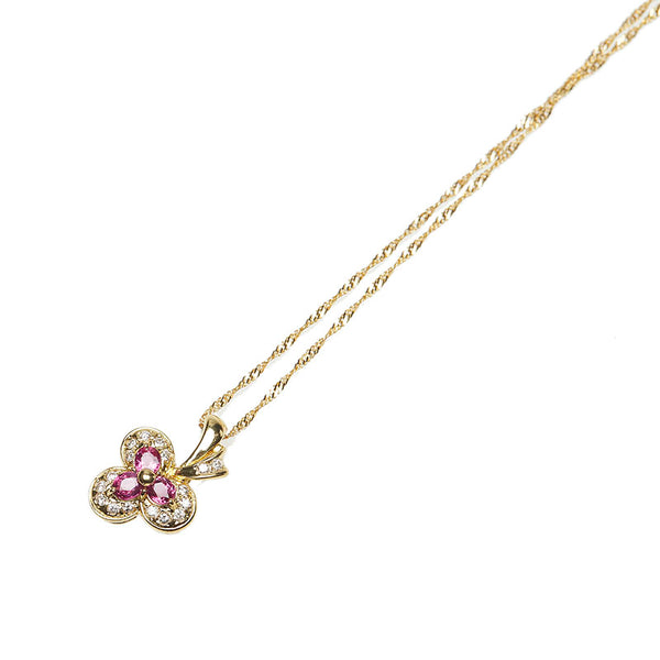 K18YG イエローゴールド ルビー0.53ct ダイヤ0.12ct ネックレス レディース 【中古】