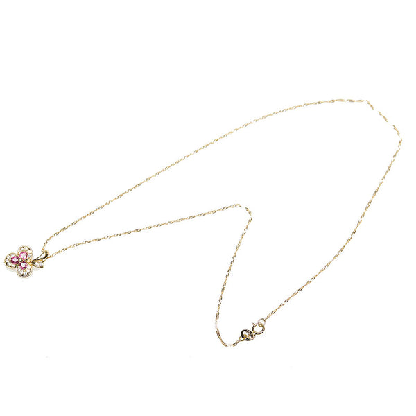 K18YG イエローゴールド ルビー0.53ct ダイヤ0.12ct ネックレス レディース 【中古】