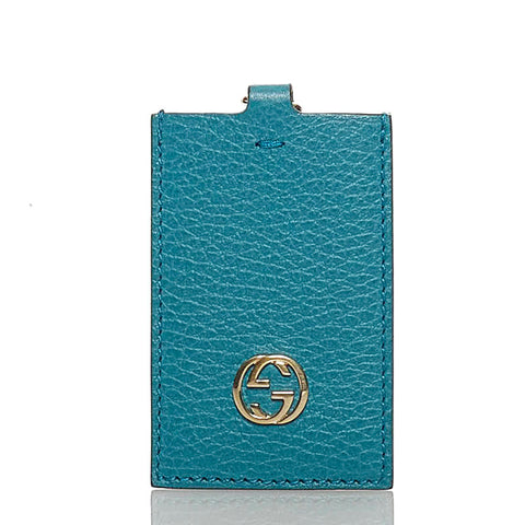 グッチ インターロッキングG グリーン ネイビー レザー ネームタグ メンズ GUCCI 【中古】
